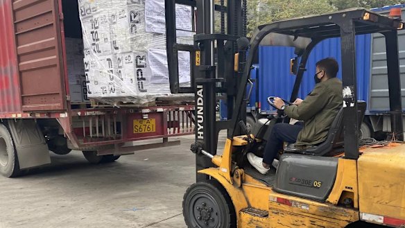 Pictures from the WeChat account of Chinese state-owned property developer Poly Australia, which sent medical supplies to China in January and February this year. 
