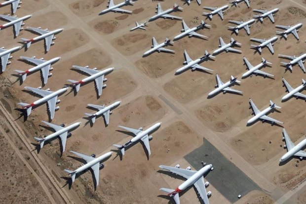 Qantas A380s are among 
the aircraft in storage at the low-humidity Mojave Desert facility in California.