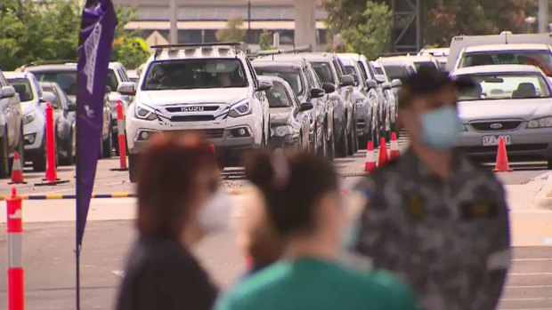 Defence personnel were called in to help with COVID-19 testing as long lines formed in Shepparton on Thursday.