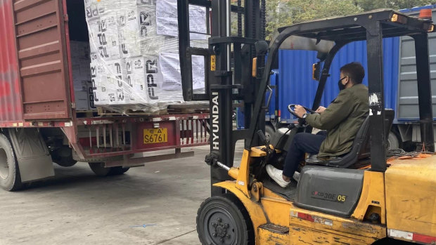 Pictures from the WeChat account of Chinese state-owned property developer Poly Australia, which sent medical supplies to China in January and February this year. 