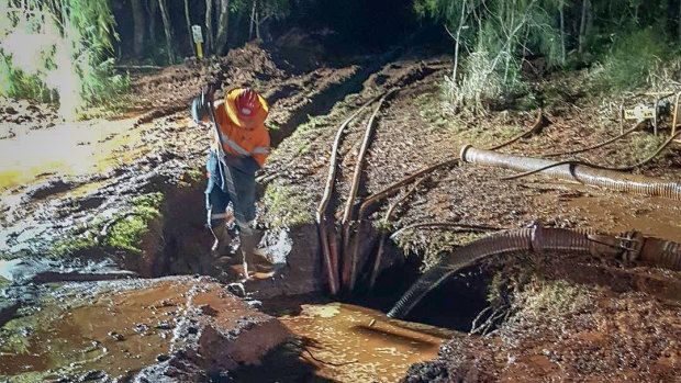 A burst watermain on Karragarra Island last year.