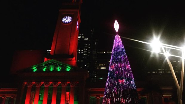 The Christmas tree lights up King George Square in Brisbane on November 30, 2018.