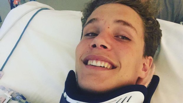Alex Noble, from St Ignatius College, Riverview, was injured in a sevens trial last October. 