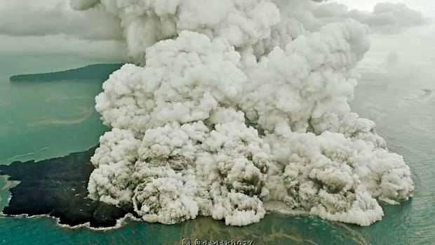 Anak Krakatoa pictured the day after the deadly Sunda Strait tsunami. 