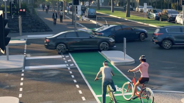 An artist's impression of the protected cycling infrastructure planned for Albert and Lansdowne streets. 