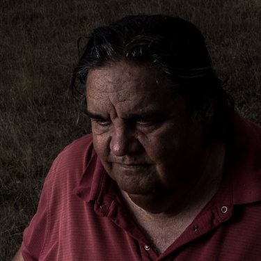Gunditjmara elder Uncle Daryl Rose in front of the killing field known as Murderers’ Flat.