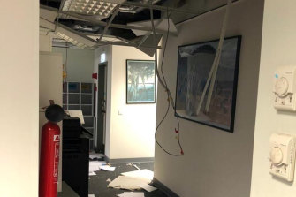 Windows blew in and part of the ceiling of the Australian embassy in Beirut collapsed from the impact of the August explosion.