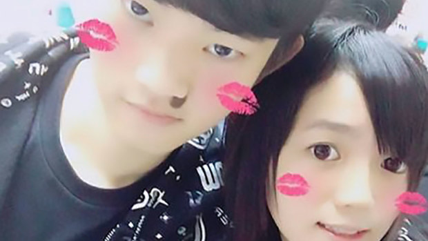 Chan Tong-kai, left, with his girlfriend, Poon Hiu-wing, in a digitally altered photo.