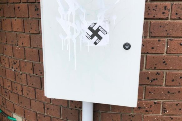 The stickers were posted just a day after the government introduced legislation banning the display of swastikas.