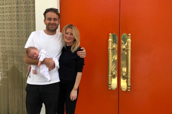 Sarah and Paul with one-week-old Arlo in Palm Springs, 2019.