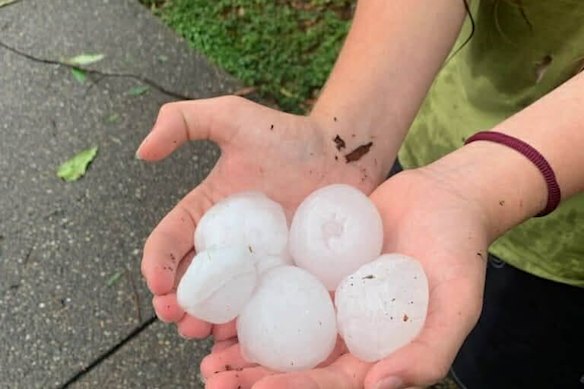 Hail fell at The Gap during a storm on Monday.
