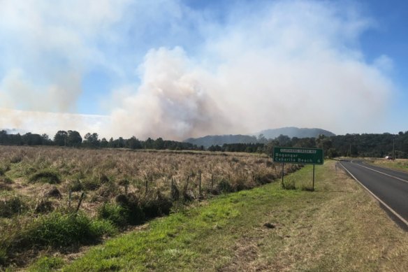 The bushfire burned near the Pacific Highway not far from Duranbah, not far from Kingscliff in northern NSW.