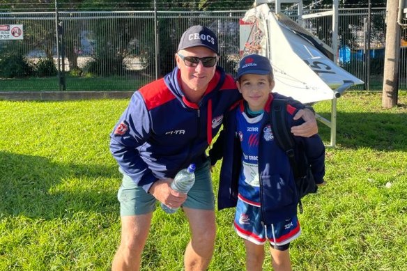 Waratahs coach Darren Coleman and his son Jake. 