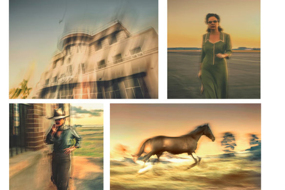 The Airport, top, and The Outlaw, Tracey Moffatt, 2019, diptychs from the series Portals, c-type print.