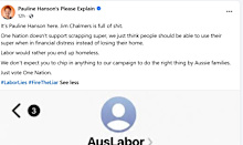 Pauline Hanson has taken a swipe at the Treasurer on Facebook.