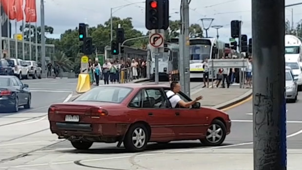 James Gargasoulas doing doughnuts outside Flinders Street Station.