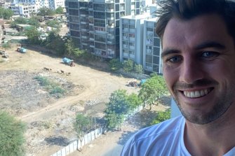 Pat Cummins in his hotel room in India.
