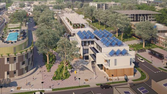 An artist’s impression of residential neighbourhoods  for the Western Sydney Aerotropolis. 