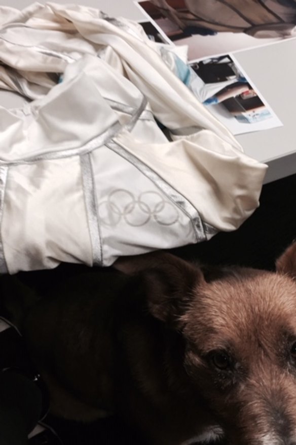 A photo taken of Freeman's bodysuit in 2014 at Auburn police station, where Jennifer Irwin, accompanied by her dog Bella, went to identify it.
