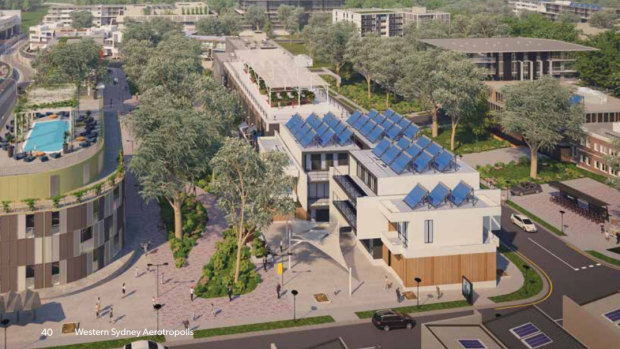 An artist’s impression of residential neighbourhoods  for the Western Sydney Aerotropolis. 