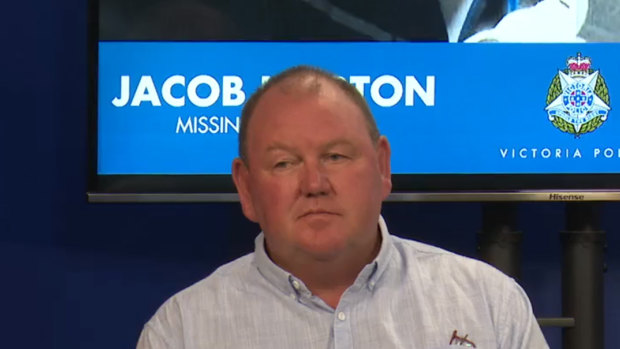 Michael Horton, father of missing man Jacob Horton, speaks at a Victoria Police press conference.