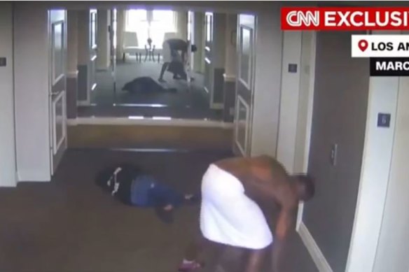 A screenshot of the video involving Sean Combs that was played on CNN.