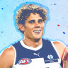 Clash of the titans: Carlton star Charlie Curnow and Geelong forward Jeremy Cameron.