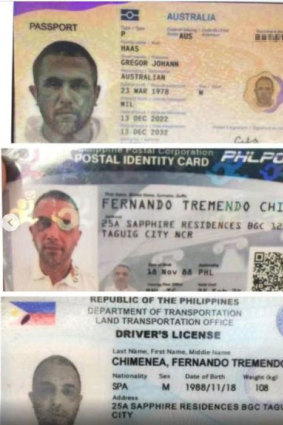 The passports of Gregor Haas, who has been arrested in the Philippines. 
