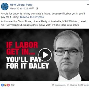 NSW Liberal Party Facebook ad.