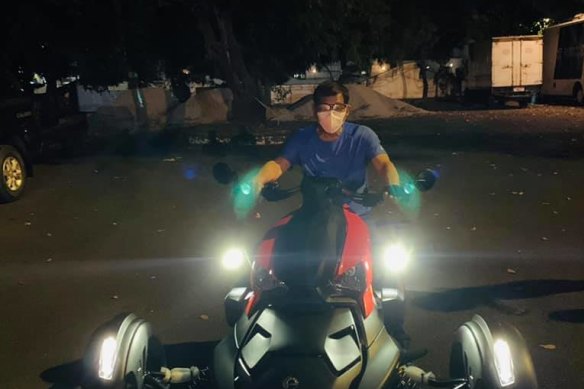 Rodrigo Duterte is shown riding a motorcycle late at night within the presidential compound in Manila on Sunday. 