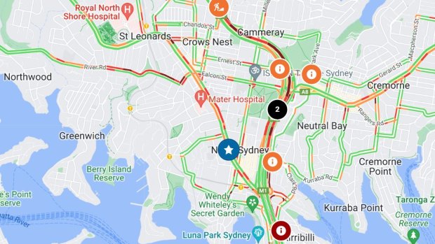 Traffic backs up into Macquarie Park after an over-height truck blocked the Sydney Harbor Tunnel.