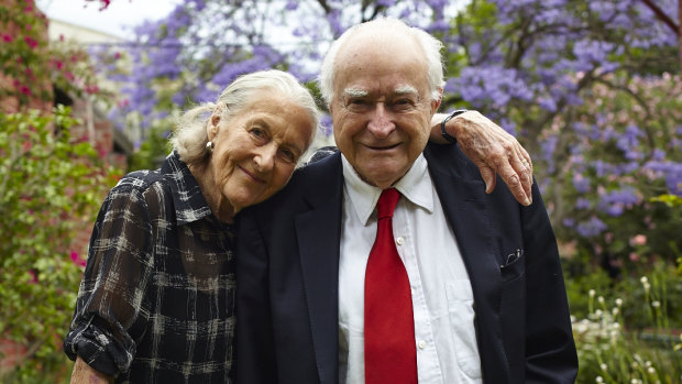 Derek Denton and Margaret Scott, pictured ahead of their 60th wedding anniversary in 2009, first met in 1947. 