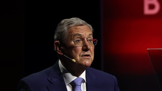 ASIC chair Joe Longo at an Autralian Institute of Company Directors’ conference this month after announcing the regulator was suing AustralianSuper.