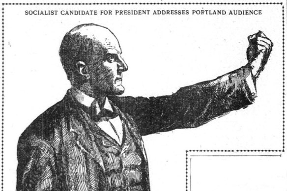 American labour leader and five-time candidate for President of the United States Eugene V. Debs. The illustration was created by The Oregonian artist Harry Daniel Murphy after a speech by Debs in Portland, Oregon on September 26, 1904.