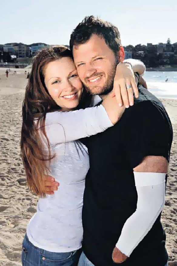 Survival ... Lisa and Glenn Orgias at Bondi Beach, where Glenn was attacked.