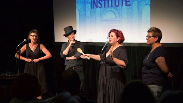 Sofie Prints, Greg Duffield, Nicky Barry and Sharon Andrews performing 'Inconvenient Empathy' at the Mechanics Institute in March this year