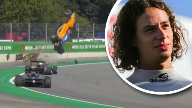 Alex Peroni's terrifying airborne crash at the Italian Grand Prix at Monza. 