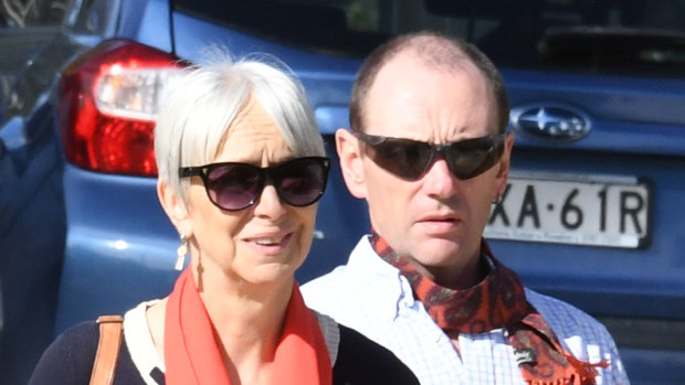 Ailsa Carr (left) and her husband Mark Fischer arrive at Lidcombe Coroner's Court.