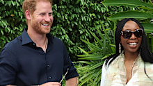 Prince Harry, with Dr Sophie Chandauka the chair of Sentebale, seen during happier times in 2023 in Singapore. 