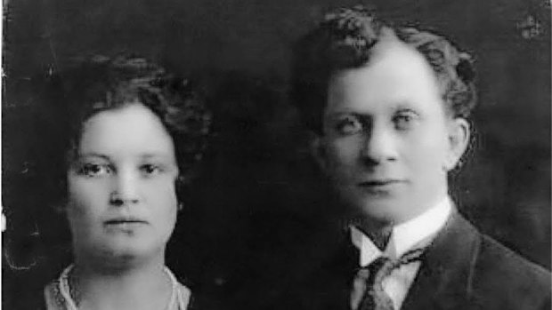 Gabi Kaltmann’s great-grandparents Rachel and David Miller in 1927, on the day of their wedding at East Melbourne Hebrew Congregation, the synagogue targeted in an arson on Friday night.