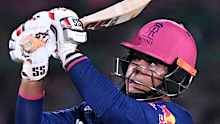 Rajasthan Royals' Vaibhav Sooryavanshi plays a shot during the Indian Premier League cricket match between Lucknow Super Giants and Rajasthan Royals in Jaipur, India, Tuesday, May 19, 2026. (AP Photo)