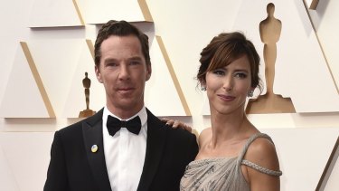 Benedict Cumberbatch, who was up for best actor, and Sophie Hunter arrive at the Oscars.