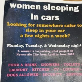 The flyer for a service assisting women sleeping rough in Newcastle.