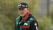 SYDNEY, AUSTRALIA - MAY 06: South Sydney coach Wayne Bennett looks on during a South Sydney Rabbitohs NRL training session at USANA Rabbitohs Centre on May 06, 2025 in Sydney, Australia. (Photo by Darrian Traynor/Getty Images)