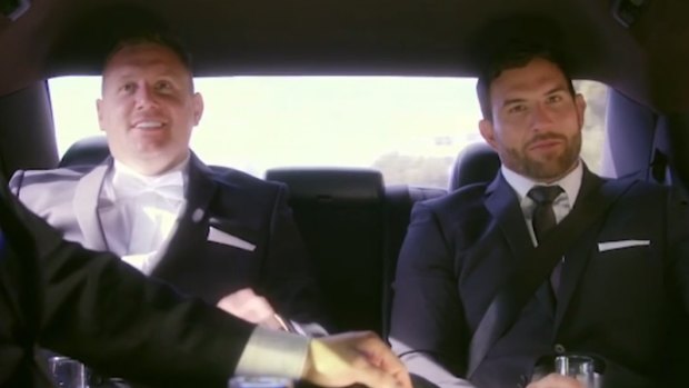 Daniel (right) on his way to his wedding with Tamara.