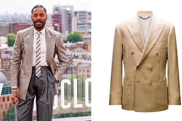 Left: actor Colman Domingo. Right: Calibre “Linen double-breasted” jacket.