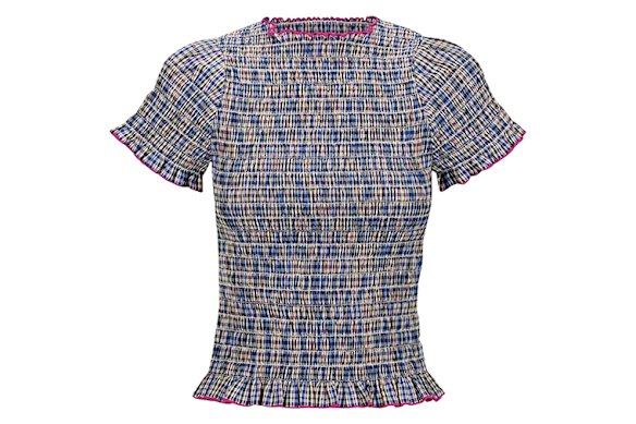 Camiseta fruncida a cuadros azul marino de Apres Studio.