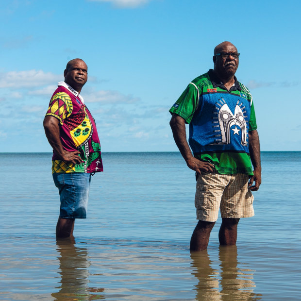 Traditional owners Uncle Pabai Pabai, left, and Uncle Paul Kabai: “If we have to relocate, it will be very sad for us,” says Kabai. “Very sad.”
