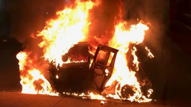 The wrong Suzuki Swift burns in South Yarra.