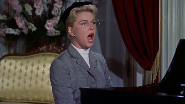 Doris Day performs Que Sera Sera in the Alfred Hitchcock movie The Man Who Knew Too Much.